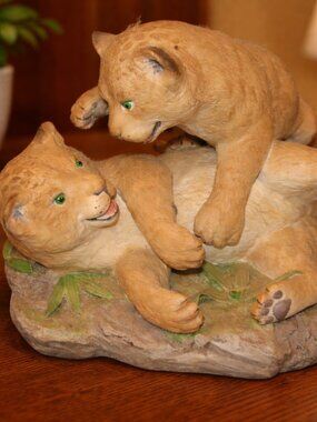Vintage Lion Cubs Porcelain Sculpture